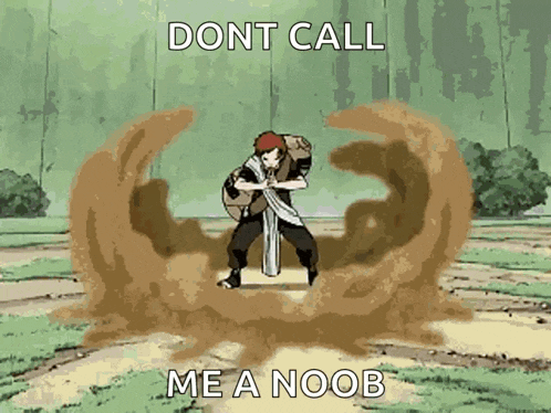 a cartoon of a man standing in the dirt with the words " do n't call me a noob " above him