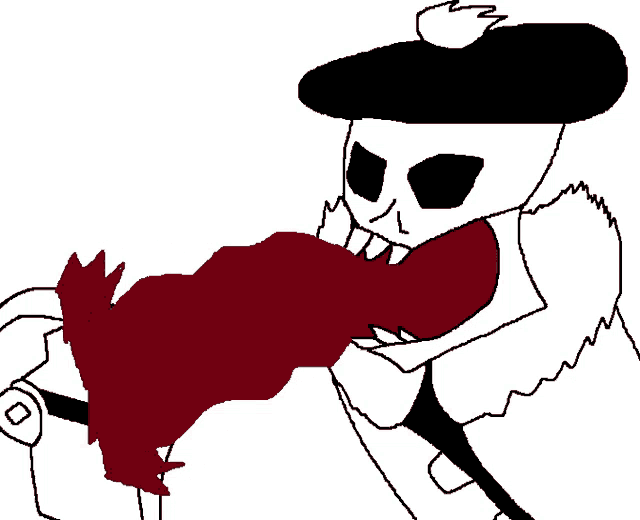 a black and white drawing of a skeleton holding a red heart