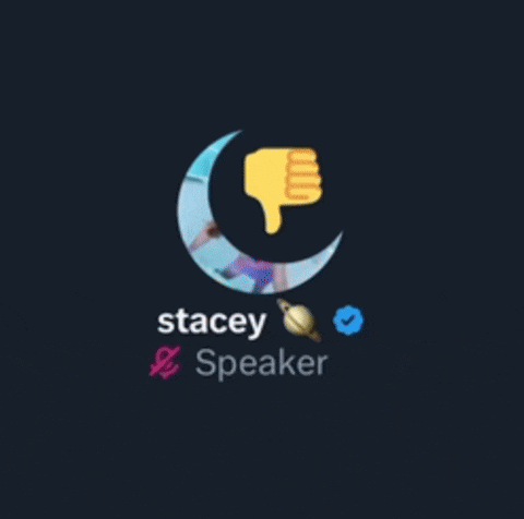 a picture of stacey speaker is on a dark background