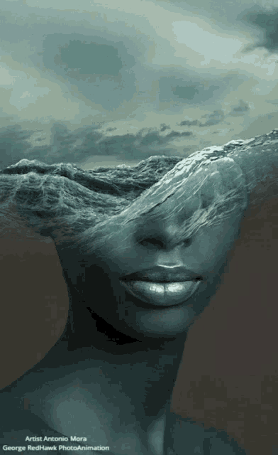 a painting of a woman with water coming out of her eyes