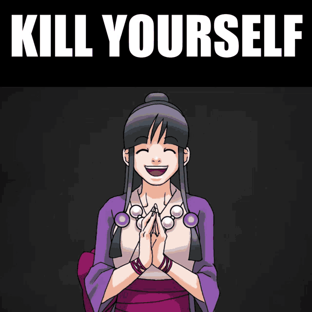 a cartoon of a woman with the words " kill yourself " below her