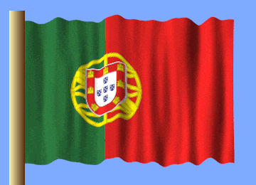 a portuguese flag is waving in the wind with a blue sky in the background
