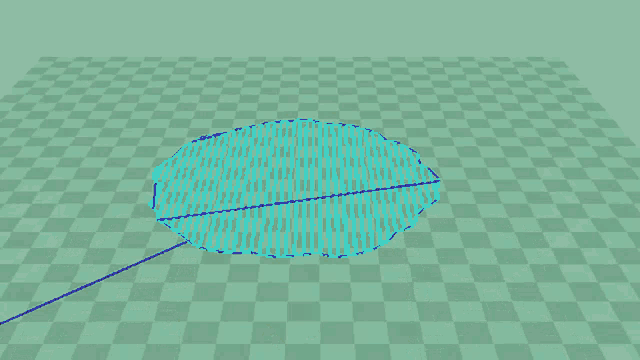 a 3d model of a red and yellow object on a checkered surface