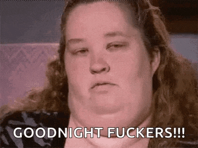 a woman is sitting in a chair with her eyes closed and says `` goodnight fuckers ! ''