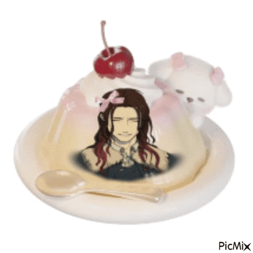 a picture of a man with long hair is on a plate with a spoon
