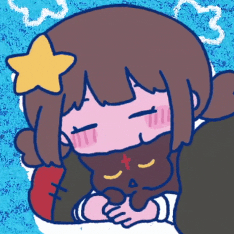 a cartoon drawing of a girl holding a cat with a star on her head