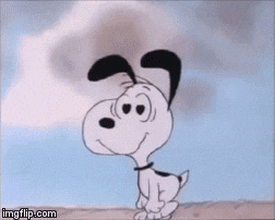 a cartoon of snoopy standing on top of a hill looking up at the sky .