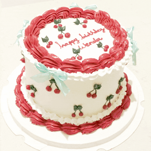 a birthday cake with cherries and the words happy birthday wenda