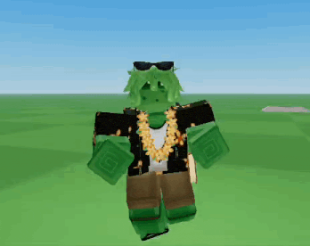 a video game character with green hair and a gold chain
