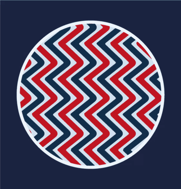 a red white and blue striped circle on a blue background