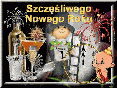 a new year greeting card in a foreign language with a baby