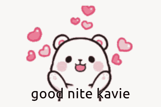 a cartoon of a bear with hearts around it and the words good nite kawie