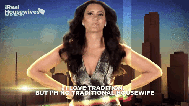 a woman with her hands on her hips is on a real housewives ad