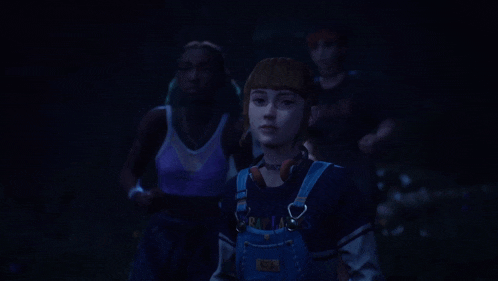 a girl wearing overalls and a sweatshirt that says r.i.p.