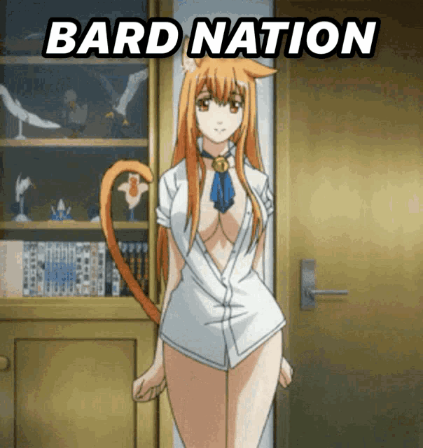 a picture of a girl with a cat tail and the words bard nation on the bottom