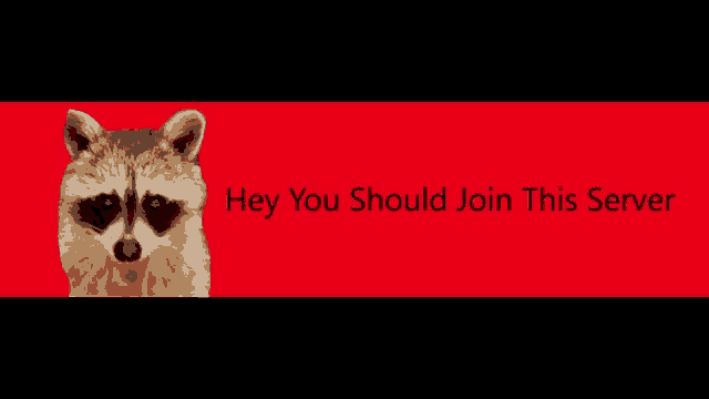 a raccoon on a red background with the words vextivity is very active server below it