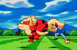 a cartoon of a man running away from a large red dog