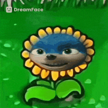 a drawing of a sunflower with a sonic face