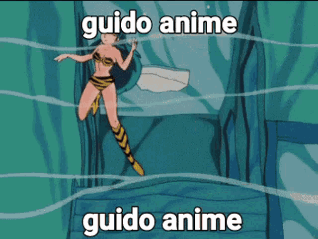a cartoon of a girl in a bikini with the words guido anime on the bottom