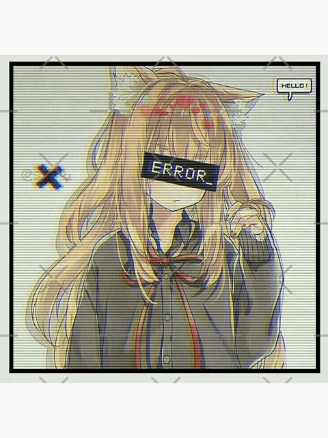 a girl with a cat ear is wearing a shirt with the word error written on her face .