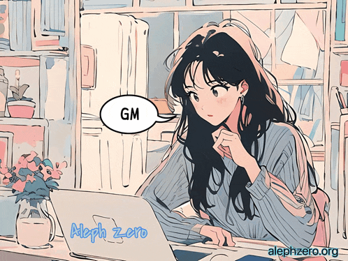 a drawing of a girl with a gm speech bubble