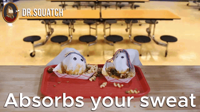 an ad for dr.squatch absorbs your sweat with a tray of food