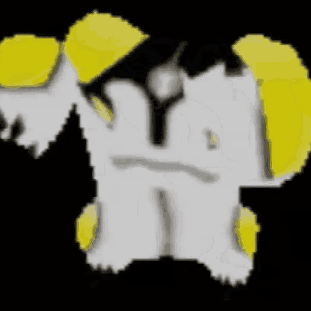 a pixel art of a dog with yellow ears and a black background .