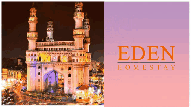 a poster for eden homestay with a picture of a mosque