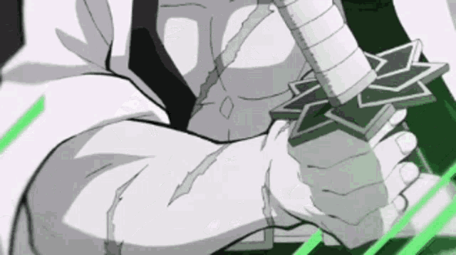 a drawing of a person holding a sword in their hands