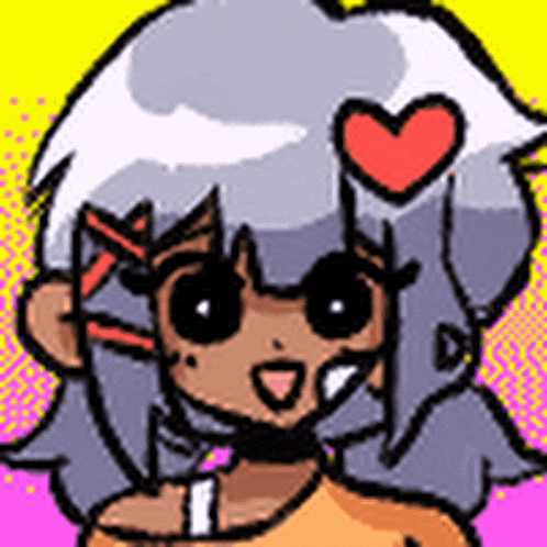 a cartoon girl with a heart on her head and a choker .