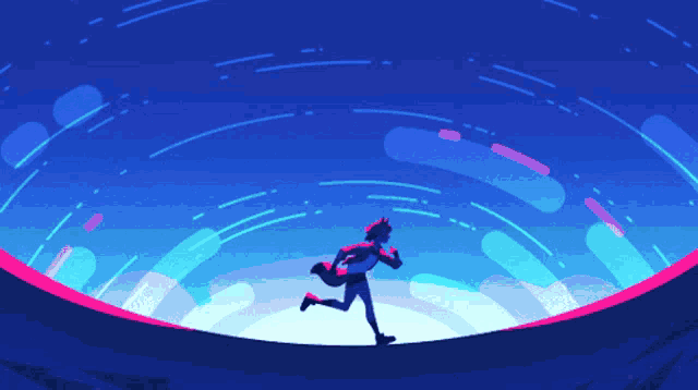 a cartoon drawing of a man running in a tunnel