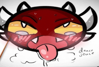 a drawing of a cat with its tongue sticking out and the words deuce jeuce written below it