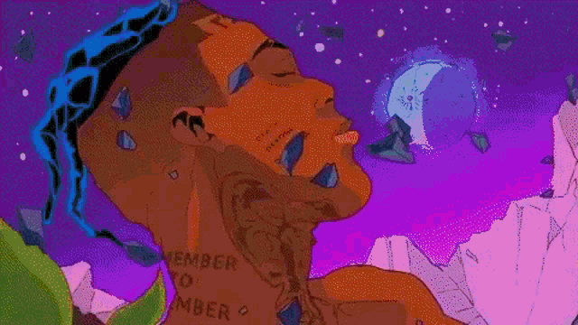 a drawing of a man with a tattoo on his neck that says december