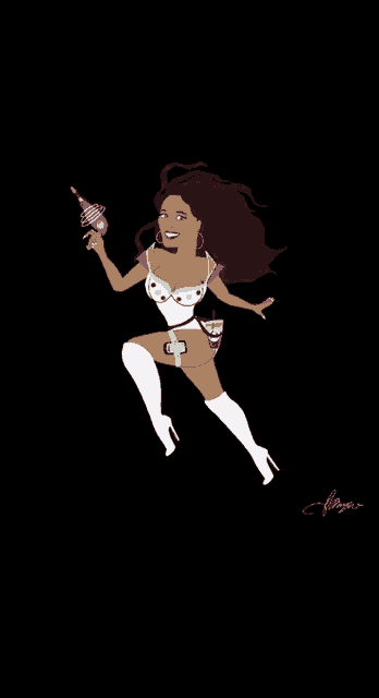 a drawing of a woman dressed as buzz lightyear holding a gun