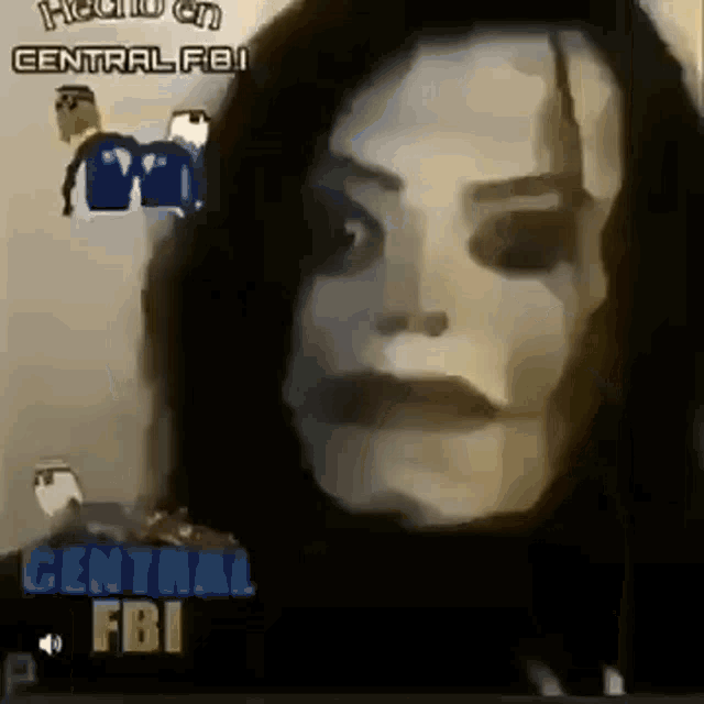 a close up of a woman 's face with the words central fbi in the corner