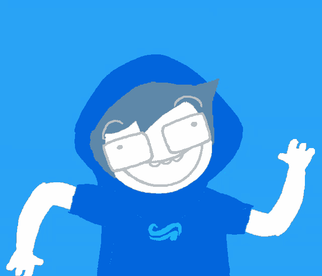 a cartoon character wearing a blue shirt with the letter s on the front
