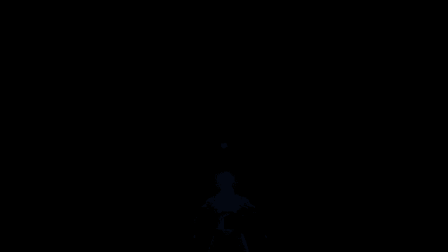 a pyramid with a blue sphere in front of it in the dark