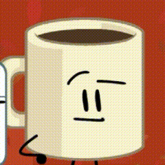 a cartoon drawing of a coffee mug with a face and legs