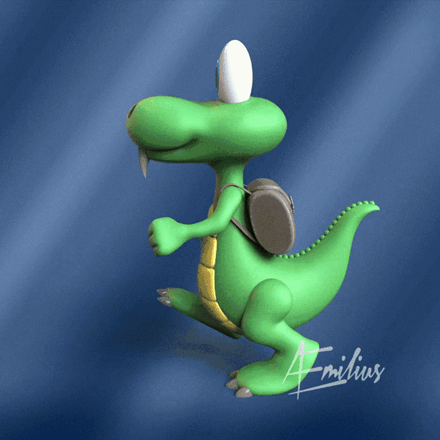 a cartoon drawing of a dinosaur with the name emilius written on the bottom