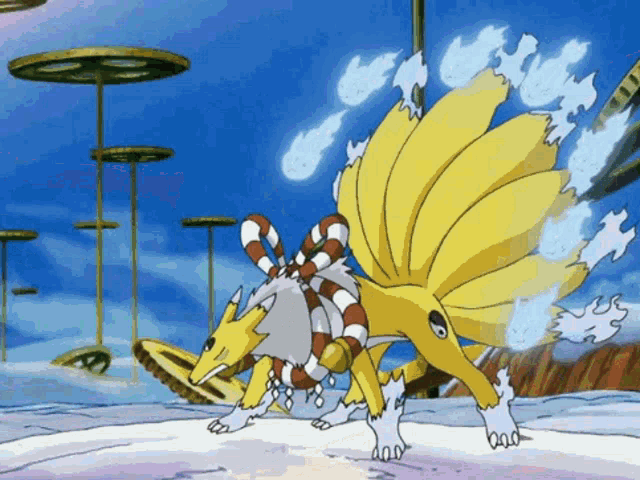 a cartoon of a fox with a long tail
