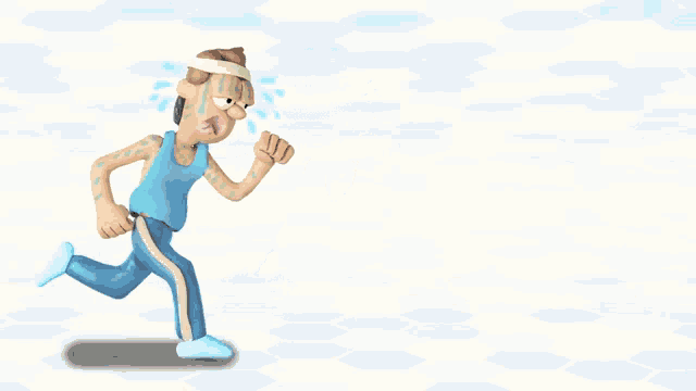a cartoon character is running with sweat coming out of his face