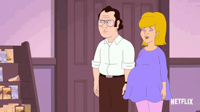 a cartoon of a man and a woman standing next to each other with netflix written in the corner
