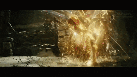 a scene from a movie shows a statue being destroyed by a fire