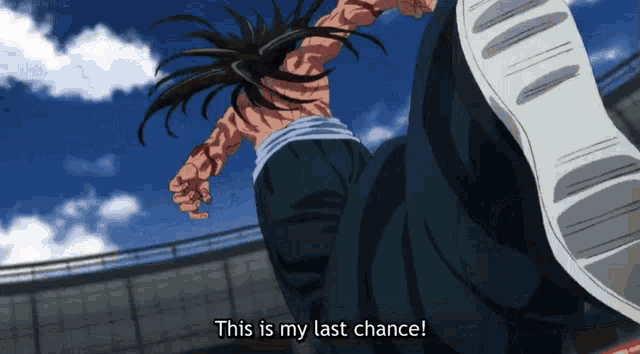 a cartoon character says " this is my last chance " while running