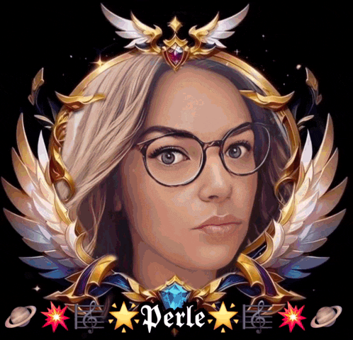 a portrait of a woman with glasses and the name perle on the bottom