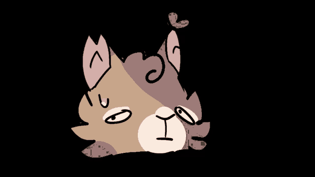 a drawing of a cat with a pink ear and a letter i on its face