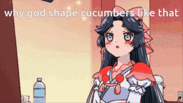 why god shape cucumbers like that is written above a cartoon character