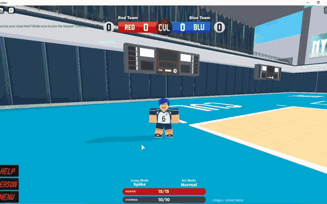 a volleyball game is being played with the red team winning