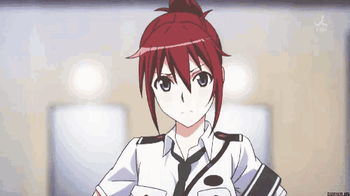 a girl with red hair is wearing a uniform and a tie