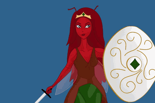 a cartoon drawing of a ladybug with a sword and shield